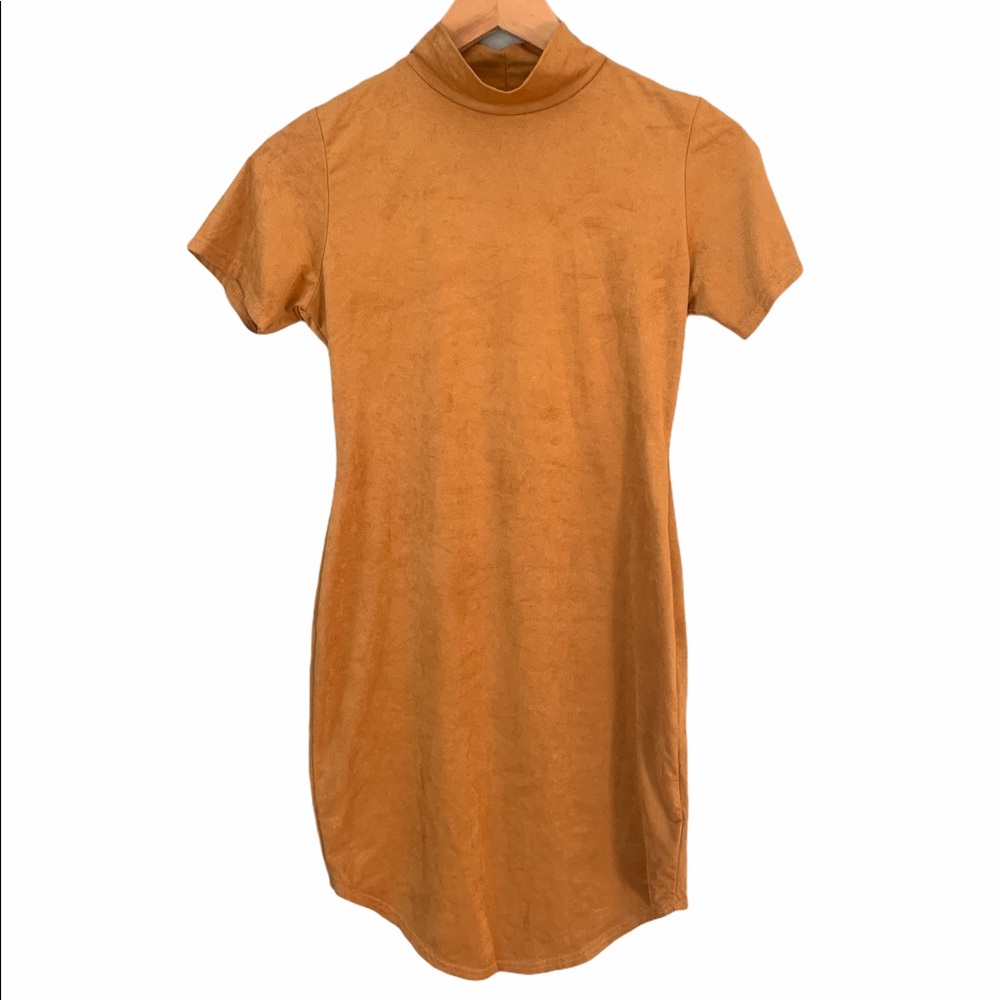 Yellow suede turtle neck dress